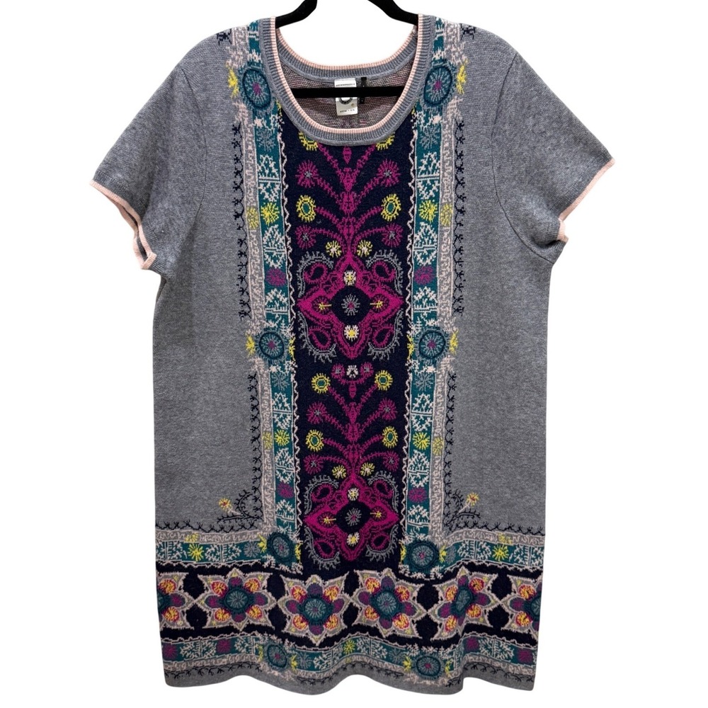 Akemi+Kin‎ Anthropologie Kaleidoscope Artsy Knit Sweater Dress Boho Floral Sz XL